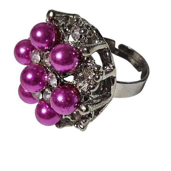 Vintage Purple Rhinestone Silver Tone Adjustable Ring Retro 50s 60s Fashion - Picture 2 of 4
